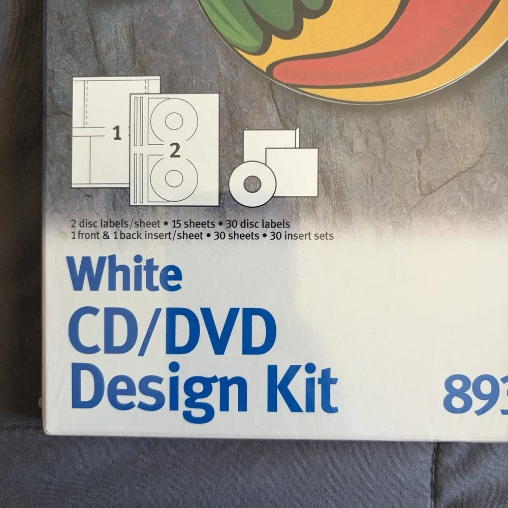Sealed VTG 2000 Avery 8931 White CD DVD Label Design Kit Color Ink Jet Retro Fun